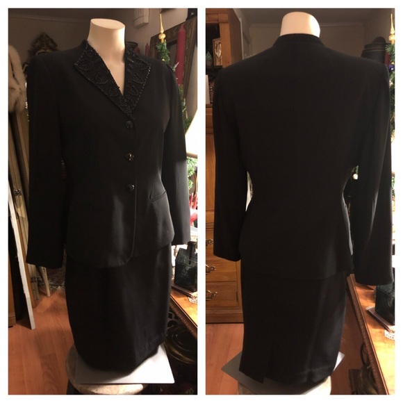 Vintage Black Beaded Suit Jacket & Skirt Set - Picture 2 of 8